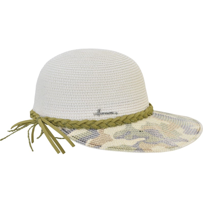 White straw cap with printed brim