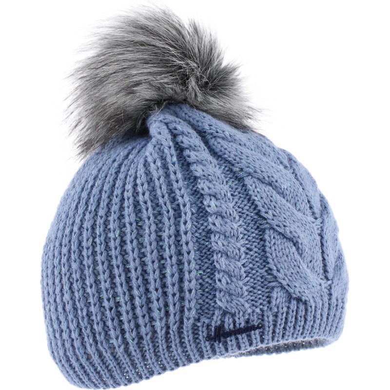 Beanie with fake fur pompom