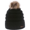 Women's plain hat with faux fur pompom lined plush