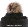 Women's plain hat with faux fur pompom lined plush