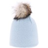 Very soft plain nylon hat with faux fur pompom