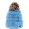 Women's plain hat with faux fur pompom lined plush