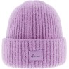 Plain chunky knit adult beanie with badge and cuff