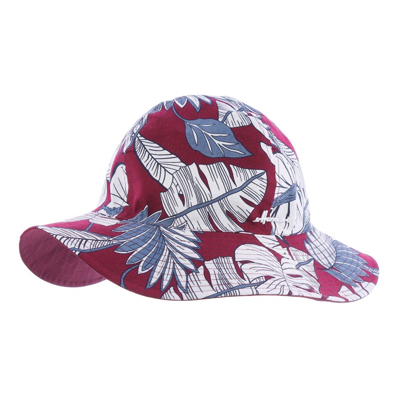 capeline chapeau femme tissu imprimé tropical, coloris bordeaux, protection soleil chapeau anti uv UPF50