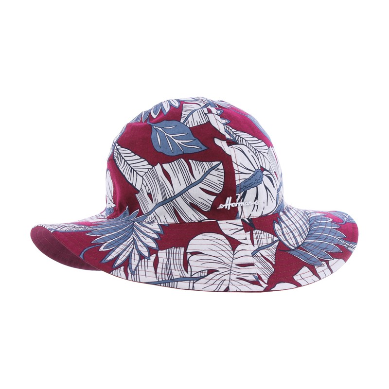 Printed hat.  Vegetal printed pattern. Big sun protection close to UPF