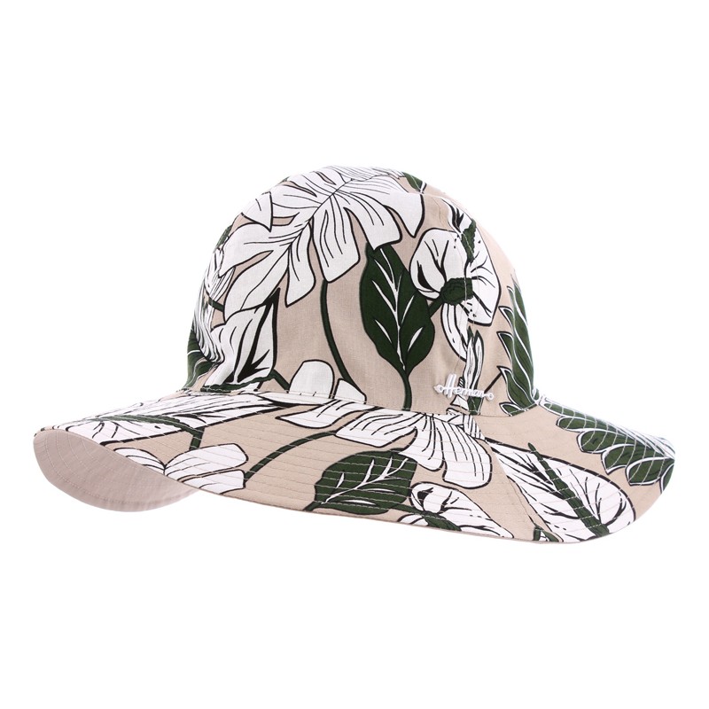 Printed hat.  Vegetal printed pattern. Big sun protection close to UPF