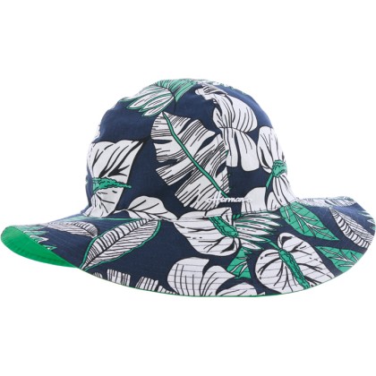 Printed hat.  Vegetal printed pattern. Big sun protection close to UPF