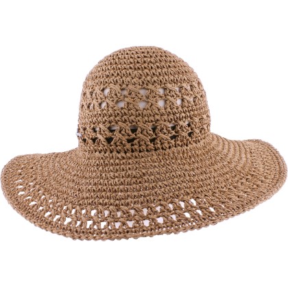 Crochet large brim hat, internal drawstring for size adjustment